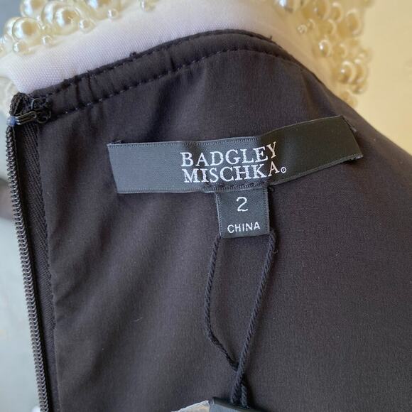 Badgley Mischka Monochrome Pearl Adorned Cocktail Dress sz 2 - Picture 10 of 12
